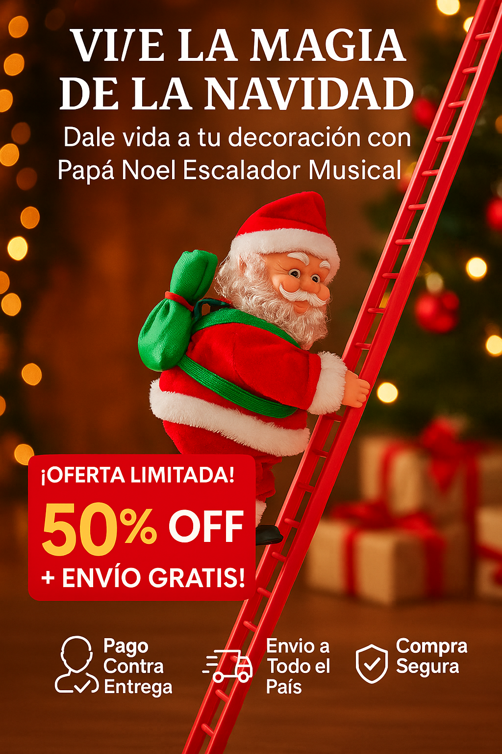 Papá Noel Escalador Musical | Vive la Magia de la Navidad